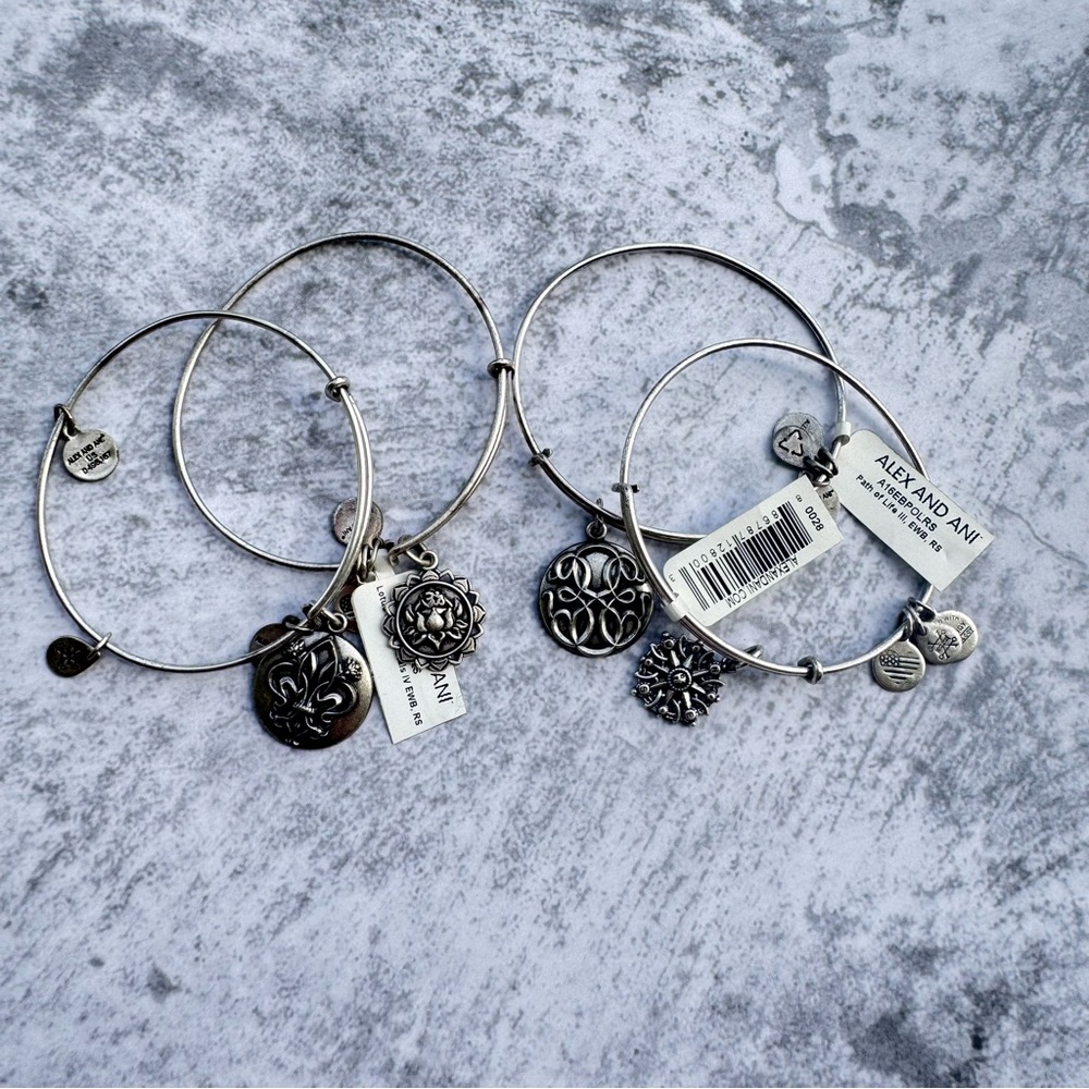 Alex and Ani Silver Charm Bangle Bracelets Bundle